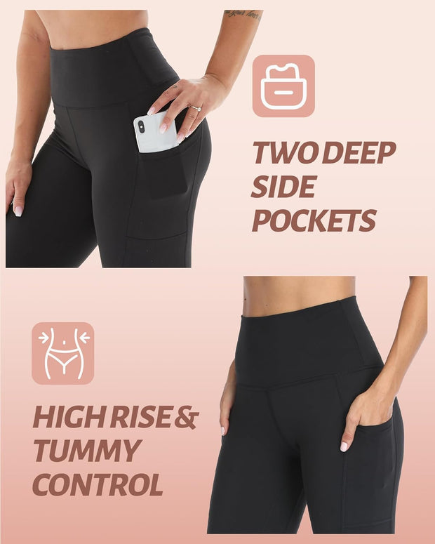 NexiEpoch 4 Pack Leggings for Women with Pockets- High Waisted Tummy Control for Workout Running Capri Yoga Pants