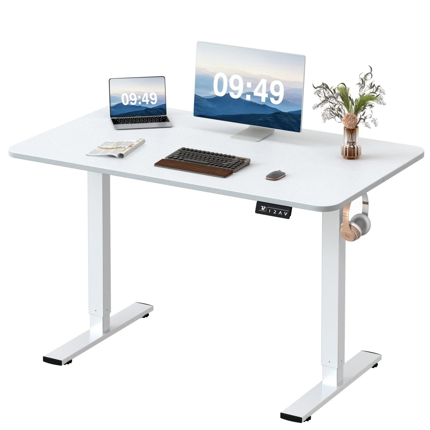 Furmax Electric Height Adjustable Standing Desk Large 55 x 24 Inches Sit Stand Up Desk Home Office Computer Desk Memory Preset with T-Shaped Metal Bracket, Black