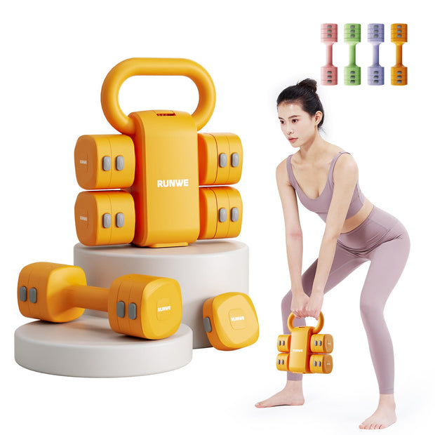 Lightweight Adjustable Dumbbell Kettlebell Set - 4 in 1 Free Weight Set with Kettlebell Grip Converter, Each 2.2 3.3 4.4 5.5lb Quick Change Weight Women Dumbbell Set for Small Spaces Home Gym