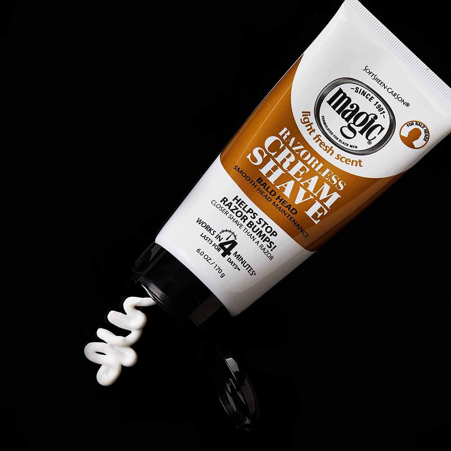 Razorless Shaving Cream for Men Magic, Hair Removal Cream, for Bald Head Maintenance, No Razor Needed, Depilatory Cream Works in 4 Minutes for Coarse Curly Hair, 6 oz