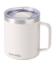 SUNWILL Insulated Coffee Mug with Lid, Travel Tumbler with Handle, 14 oz Stainless Steel Cup for Camping, Office, Home, Powder Coated White