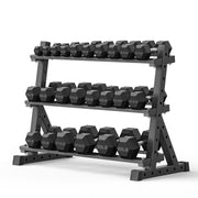 PAPABABE Hex Dumbbell Set with Rack, Rubber Encased Free Weight with Weight Storage Racks, Multiple Weight Options for Home Gym and Fitness