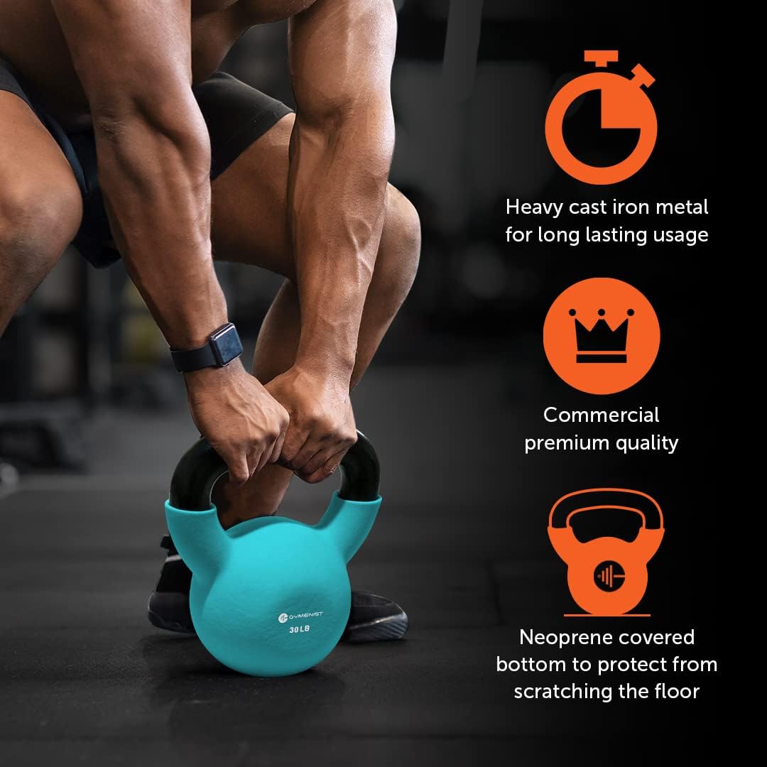 GYMENIST Kettlebell Fitness Iron Weights with Neoprene Coating Around The Bottom Half of The Metal Kettle Bell