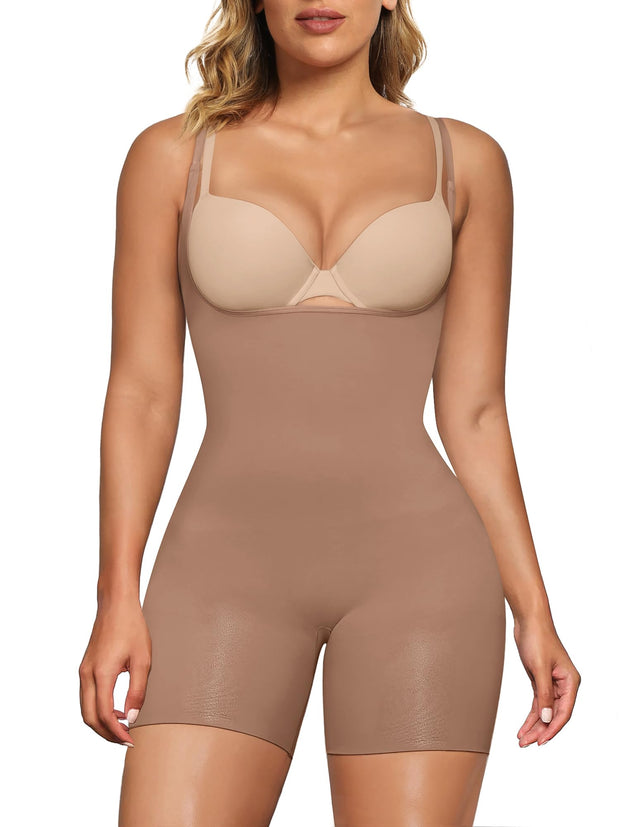 SHAPERX Open Bust Shapewear Tummy Control Bodysuits for Women Seamless Compression High Waisted Body Shaper