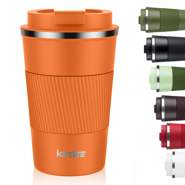 KETIEE Travel Coffee Mug Spill Proof 12oz, Insulated Reusable Coffee Cups with Seal Lid, Vacuum Stainless Steel Travel Mug to Go Car Tumbler for Hot/Ice Drinks (Grey)