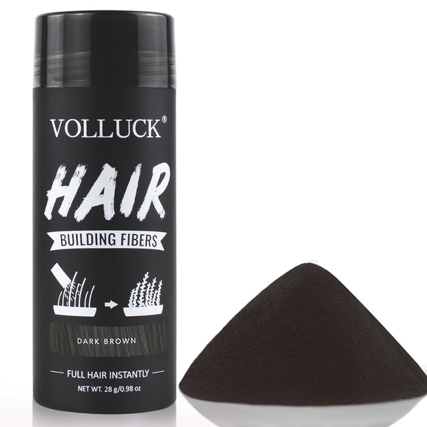 VOLLUCK Hair Fibers for Thinning Hair, Instant Coverage Hair Building Fibers for Women and men, Natural Hair Powder for Conceal Hair Loss 28 g (Dark Brown)