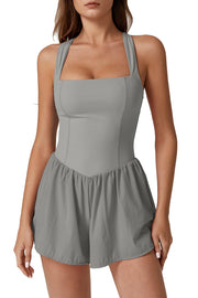 QINSEN Women's Square Neck Sleeveless Romper Jumpsuit Casual Summer One Piece Outfit with Pocket