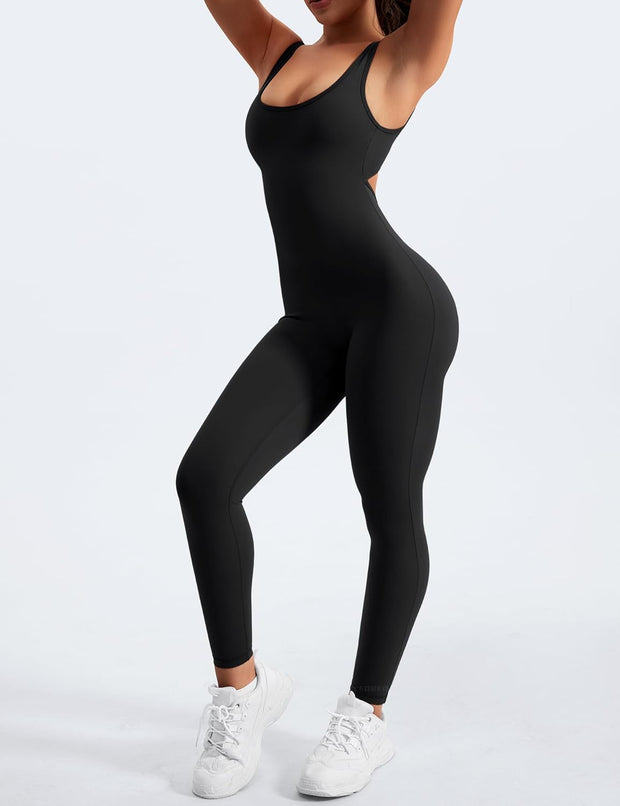 YEOREO Long Sleeve Jumpsuit for Women Workout V Back Bodysuit Lizvette Scrunch Leggings One Piece Romper Full Length Bodycon