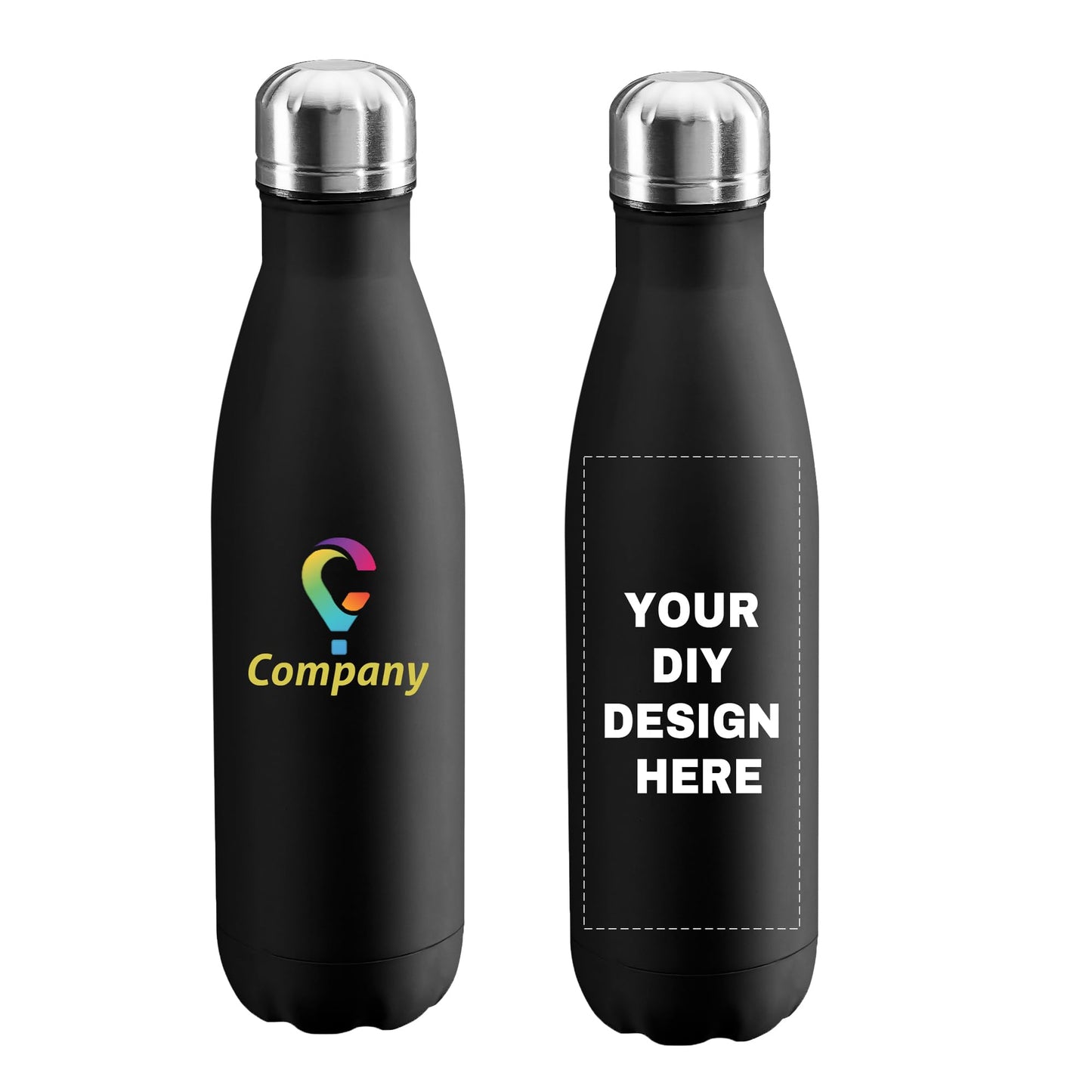 Personalized Custom Water Bottles 17oz Stainless Steel Double Wall Insulated Leakproof Cups for Sports Outdoors With Colorful Text Logo Print in USA
