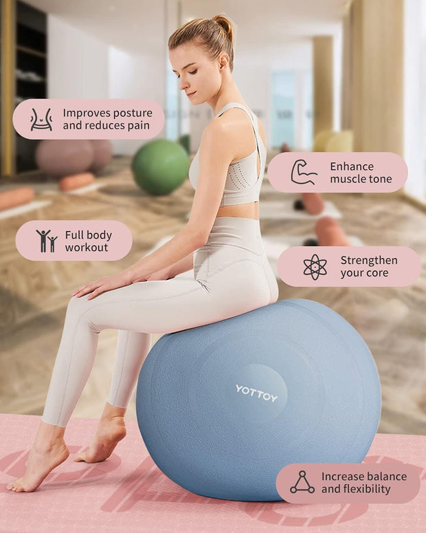 YOTTOY Anti-Burst Exercise Ball for Working Out, Yoga & Pregnancy, Extra Thick Workout Ball for Physical Therapy & Fitness