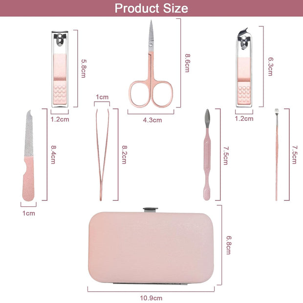 Premium Manicure Set, 7 in 1 Professional Nail Clippers Scissors Pedicure Kit, Stainless Steel Cuticle Nail Care Tools with Luxurious Travel Case, Portable Manicure Grooming Kit Gift for Women