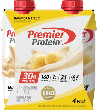 Premier Protein, 30g Shakes Bananas and Cream, 44 Fl Oz, Pack of 4