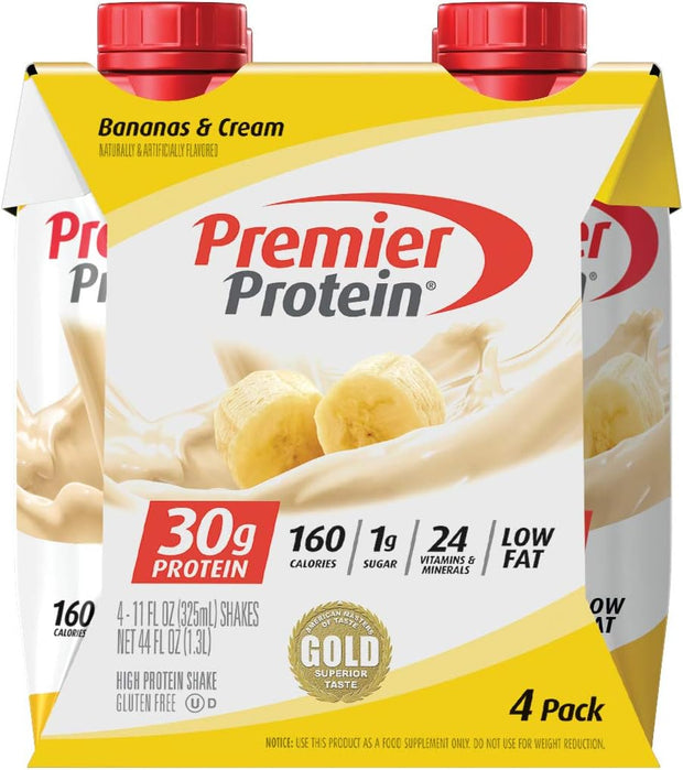 Premier Protein, 30g Shakes Bananas and Cream, 44 Fl Oz, Pack of 4