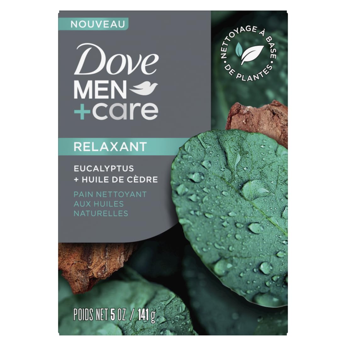 DOVE MEN + CARE Cleansing Bar Soap to Rebuild Skin in the Shower, a 4in1 Hair, Body, Face & Shaving Bar Eucalyptus + Cedar Oil with Plant-Based Cleanser and Natural Oils 5 oz