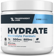 Transparent Labs Hydrate Naturally Sweetened Electrolytes Powder - Hydration Powder Electrolytes with Coconut Water, Calcium, Taurine, & Potassium - 40 Servings, Tropical Punch