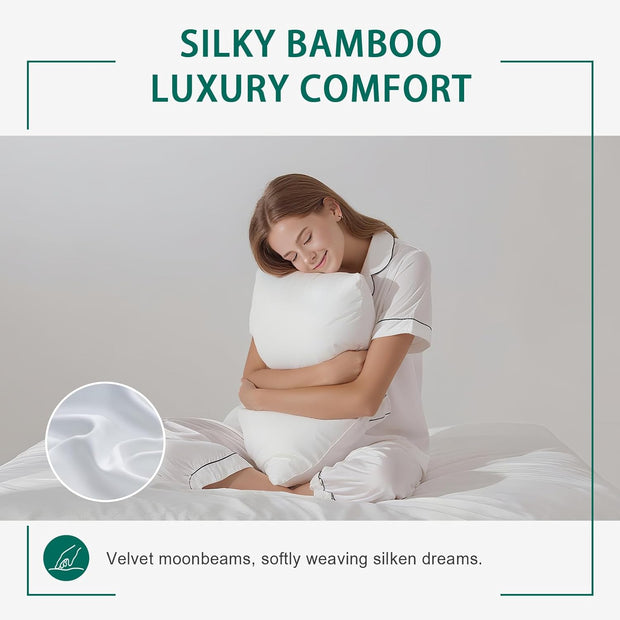 100% Rayon Derived from Bamboo Sheet Sets King Size, Organically Growth, Silky Soft & Cooling, 4 Piece (1 Fitted Sheet, 1 Flat Sheet and 2 Pillowcases) White Bedding Set with 15" Deep Pocket