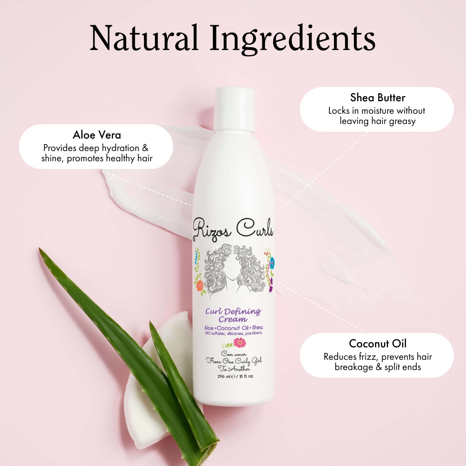 Rizos Curls Curl Defining Cream for Wavy, Curly, Coily, Kinky Hair Frizz Control, Defines, Softens, Moisturizes, Adds Shine for Hair Types Sulfate & Paraben Free