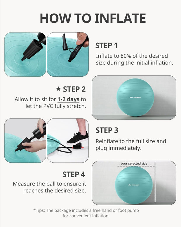 Trideer Yoga Ball – Anti-Burst Exercise Ball for Pregnancy, Office, Birthing, Stretching & Core Workout – Home Gym & Therapy