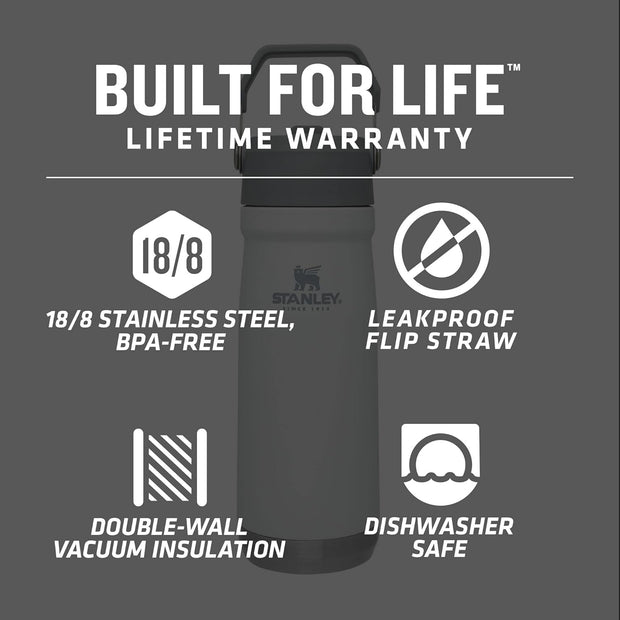 Stanley IceFlow Flip Straw Water Bottle 22 oz | Built-In Straw for Travel and Sports | Lightweight and Leak Resistant | Insulated Stainless Steel | BPA-Free | Polar