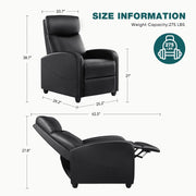 Recliner Chair for Living Room, Leather Home Theater Seating with Lumbar Support with Adjustable Backrest and Footrest, Modern Living Room Furniture with Padded Seat Backrest, Black