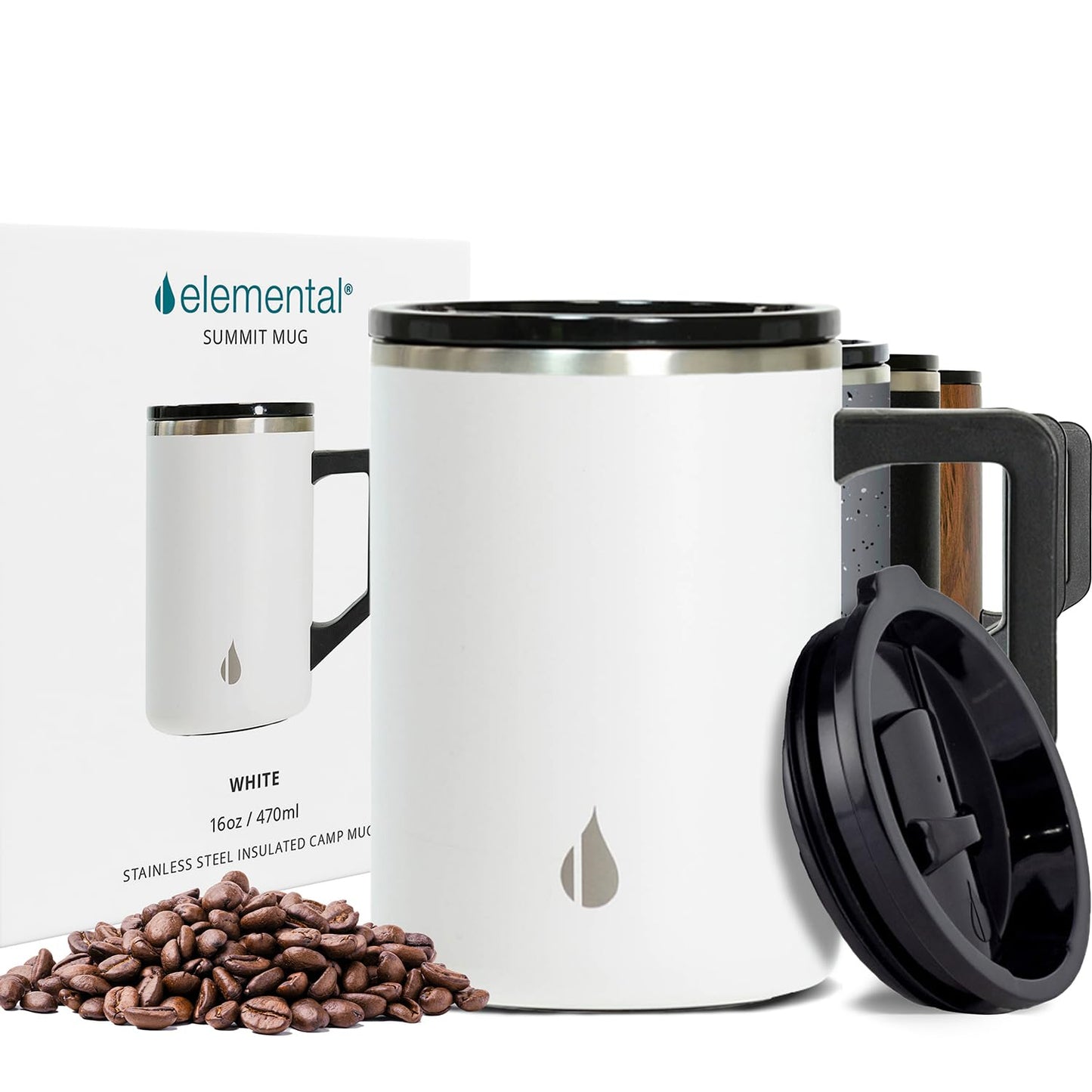 Elemental Insulated Coffee Mug - Triple-Wall Stainless Steel Summit Travel Cup for Hot and Cold Drinks - Thermal Coffee Mug with Lid and Handle for Camping, Office & Travel 12oz - Grey Speckle