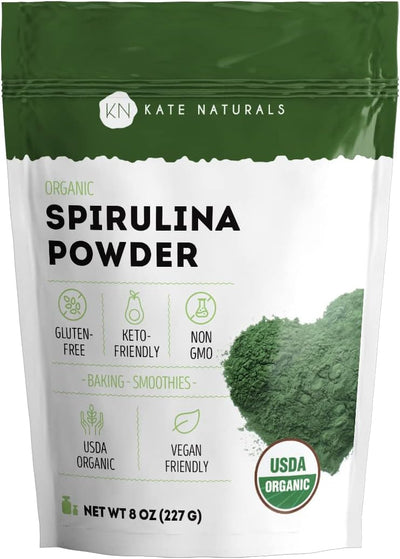 Kate Naturals Organic Spirulina Powder for Immune Support and Antioxidants. Nutrient Dense Superfood Supplement (8 oz, USDA Certified, Non-GMO, Gluten- Free)