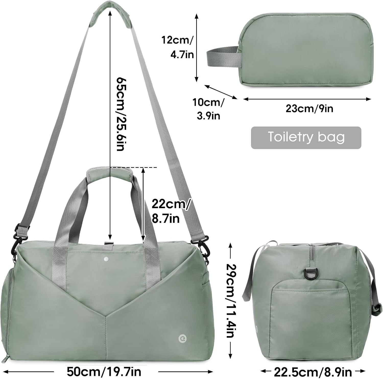 Ceneda 20" Gym Duffel Bag with Wet Pocket Shoes Compartment Portable Overnight Weekender Bag Travel bag Yoga Bag for Women (Celadon)