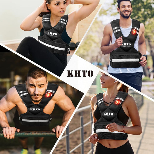 KHTO Adjustable Weighted Vest for Men and Women with Warning Light Reflective Strip，Large Weight Vest for Exercise Set Cardio and Strength Training (4-10lb/11-20lb/20-32lb)