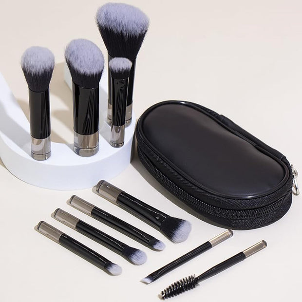 Portable ON THE GO Makeup Brush Set, COSHINE 10pcs Easy-taken Mini Full Complete Function Cosmetic Brushes Kit with Brush Pouch (colorful)