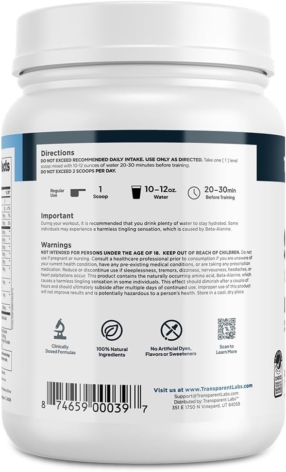 Transparent Labs Stim-Free Pre-Workout - Caffeine & Stim Free Pre Workout Powder for Men and Women with Beta Alanine Powder, Citrulline Malate, & elevATP - 30 Servings, Tropical Punch