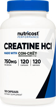 Nutricost Creatine HCl 120 Capsules - Made with CON-CRET Creatine, 750 MG Per Capsule
