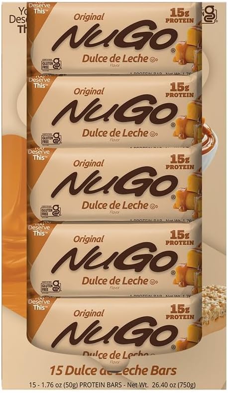 NuGo Protein Bar, Dulce De Leche, 15g Protein, Gluten Free, 15 Count