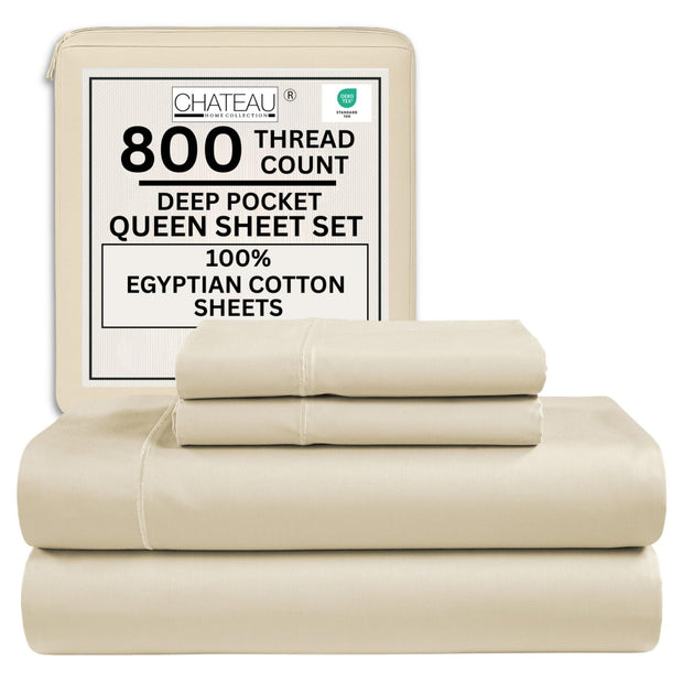 100% Egyptian Cotton Sheets King Size Sheets Set with Fully Elasticated Fitted Sheet & Pillowcase sets, 800 TC Hotel Collection Deep Pocket King Sheet Set, No Pill Soft Breathable Luxury White Bedding