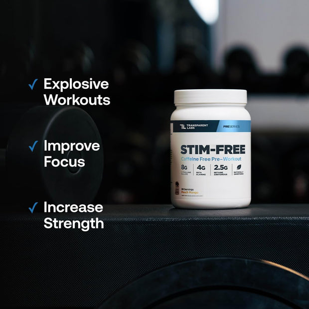 Transparent Labs Stim-Free Pre-Workout - Caffeine & Stim Free Pre Workout Powder for Men and Women with Beta Alanine Powder, Citrulline Malate, & elevATP - 30 Servings, Tropical Punch