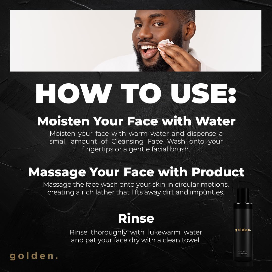 Golden Grooming Co. Men's Face Wash | Aloe Vera & Vitamin E | Natural Facial Cleanser for Sensitive & Oily Skin | Deep Cleansing & Hydrating Foam Wash, 4oz