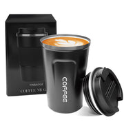 YINBAOGE Insulated Travel Coffee Mug Spill Proof Leak Proof Pobtable To Go Camping Stainless Steel Coffee Tumbler Reusable Coffee Cups with Lids Thermos for Hot and Cold Drink (Black, 12 OZ)