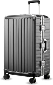 LUGGEX Checked Suitcase with Spinner Wheels, 28 Inch Aluminum Frame Zipperless Polycarbonate Hard Shell Suitcase, Charcoal Metallic