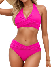 Sopliagon Women's Bikini Sets Twist Front Two Piece Swimsuit Halter Bathing Suit