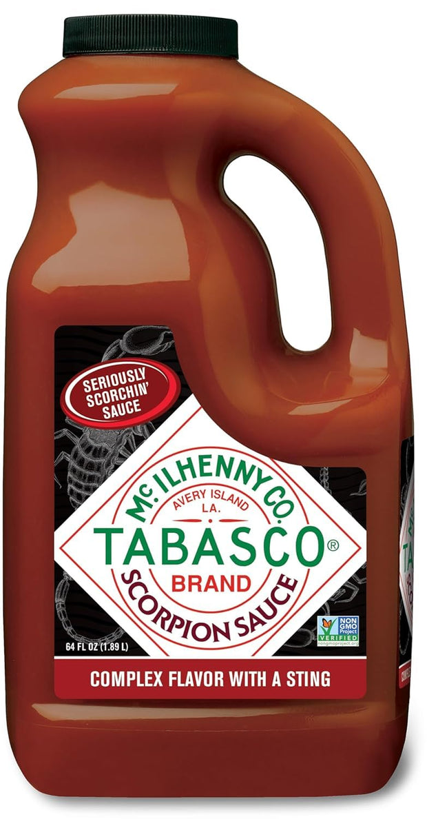 TABASCO Brand Cayenne Garlic Pepper Sauce, Mild Hot Sauce, Bulk Plastic Jug, Smoky & Zesty Blend with Savory Garlic, Perfect for Large Recipes, Great for Italian Dishes & More, 64 Fl Oz (Pack of 1)