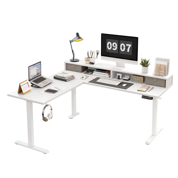 Agilestic L Shaped Standing Desk 63 x 55 inch Adjustable Height, Electric Corner Standing Desk, Sit Stand Computer Table with Splice Board, Rustic Brown