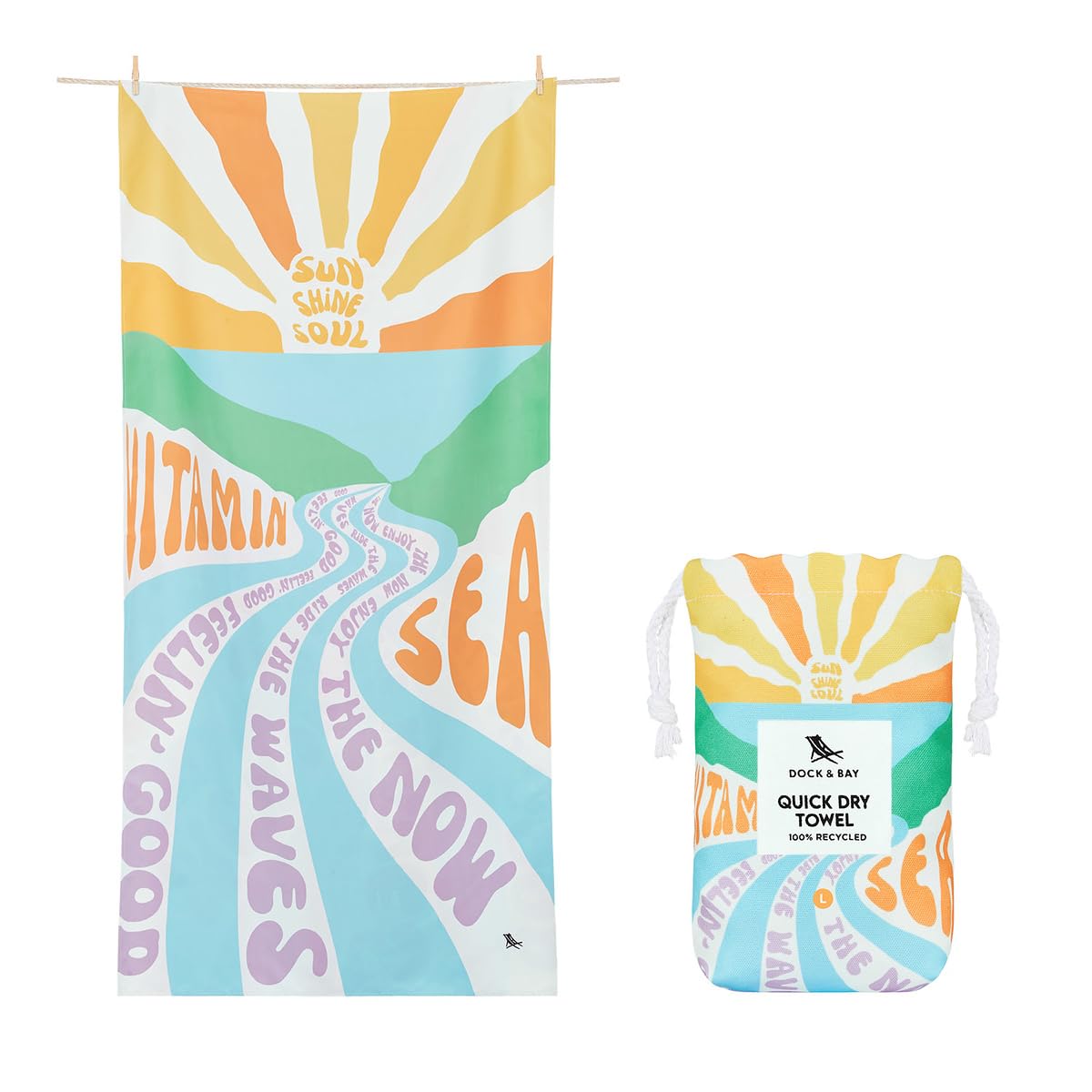 Dock & Bay Beach Towel - Quick Dry, Sand Free - Compact, Lightweight - 100% Recycled - Includes Bag - Cabana - Bondi Blue - Large (160x90cm, 63x35)