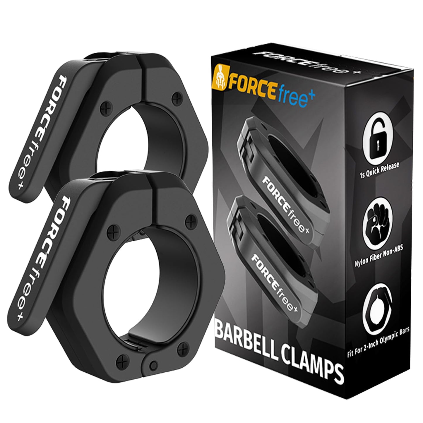 Barbell Clips (Pair), Barbell Clamps, Quick Release Olympic Barbell Clamps with Anti Slip TPR Grip, Barbell Collars for Secure Weightlifting & Powerlifting (Black) (NO MAG, Black)
