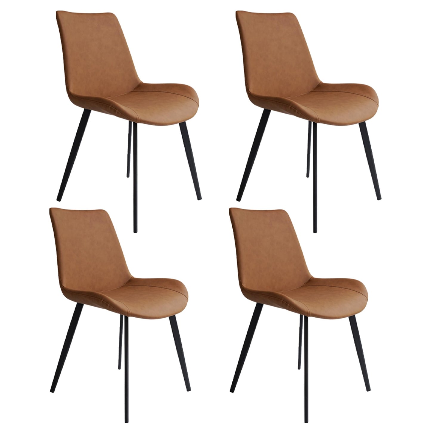 Dining Chairs Set of 4, Modern Kitchen & Dining Room Chairs, Upholstered Faux Leather Cushion Seat and Sturdy Metal Legs (4 Brown Chairs)