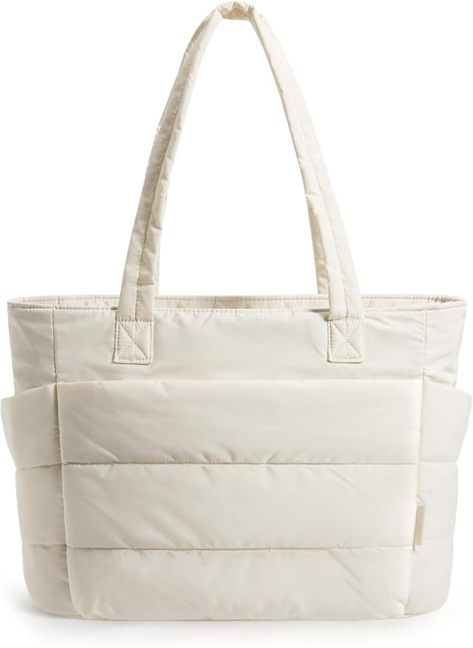 BAGSMART Tote Bag for Women, Lightweight Puffy Tote Bag with Compartments Quilted Shoulder Bag Handbag for Travel, Work, Gym