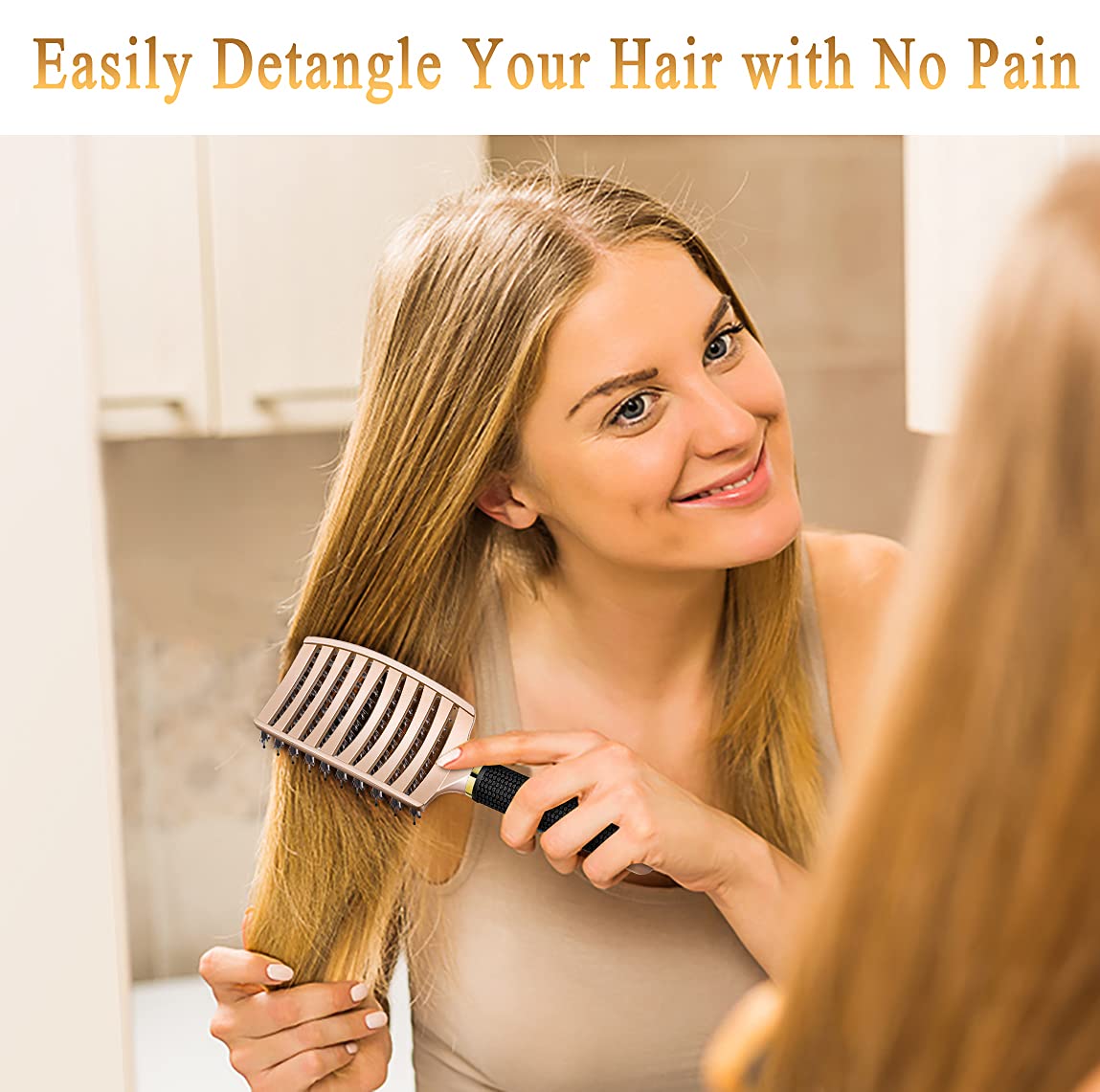 KTKUDY Detangling Brush Getting Knots Out without Pain - Boar Bristles HairBrush Make Hair Shiny & Healthier Vented Detangler Brush for Women Men Kids Wet and Dry Hair (Gold & Green)