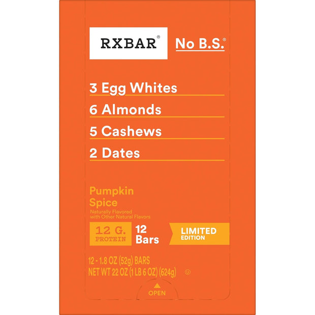 RXBAR Protein Bars, Protein Snack, Snack Bars, Pumpkin Spice, 22oz Box (12 Count)