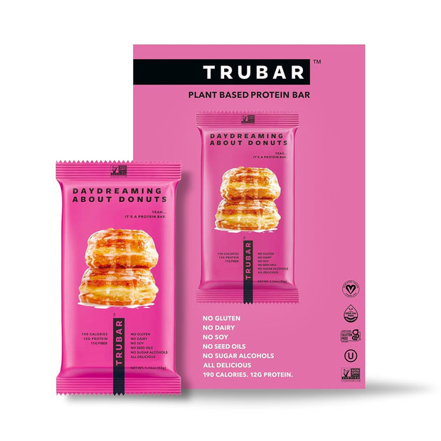 TRUBAR Vegan Protein Bar, Strawberry Shorty Got Cake, Gluten Free, Plant Based Protein, Dairy Free, Non GMO, Soy Free, No Sugar Alcohols, 12G Protein, 12G Fiber, 23G Carb, On the Go Snack Bars, 12 CT