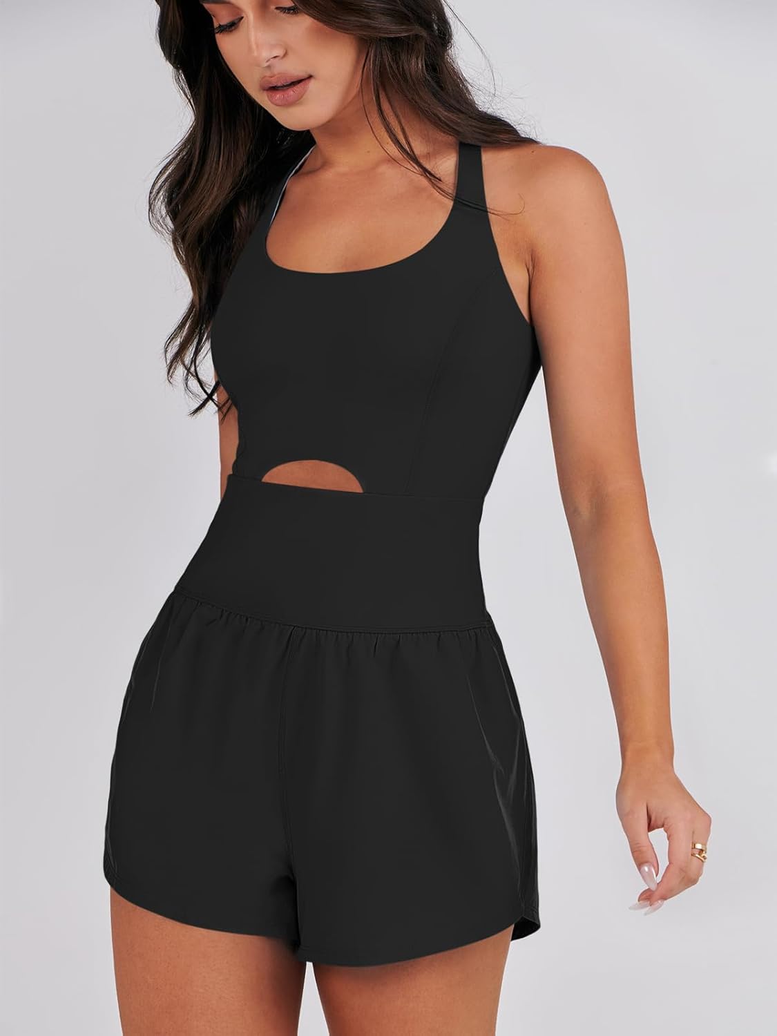 ANRABESS Women Rompers Running Exercise Workout Set One Piece Jumpsuits Gym Yoga Outfits 2025 Summer Active Wear Clothes
