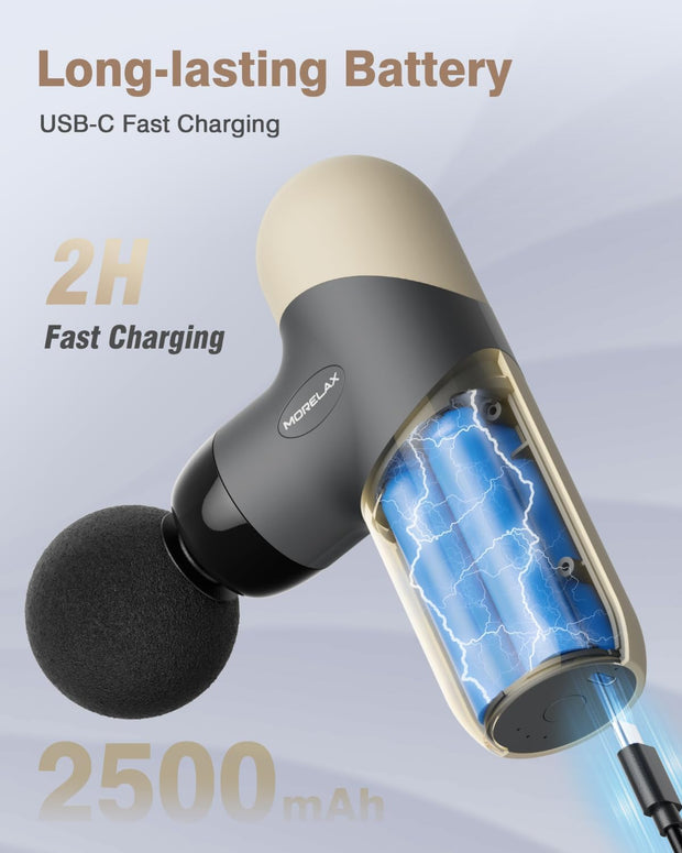 Mini Massage Gun, Percussion Muscle Massager for Back Pain Relief, Compact Sports Travel Massage Gun with 6 Massage Heads 4 Speeds, Gift for Her, Home, Athletes