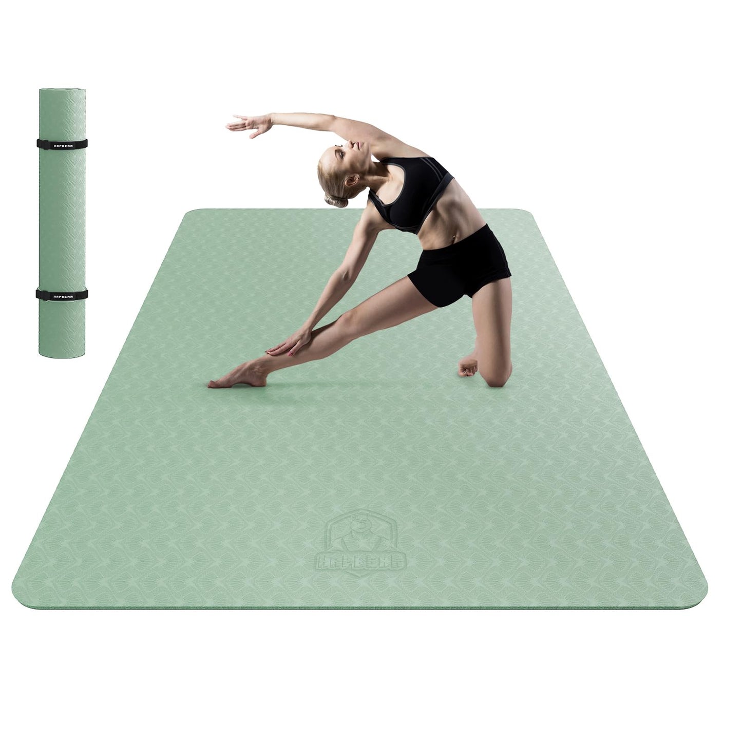 HAPBEAR Extra Large Yoga Mat - 72"x48"/78"x54", 1/4" & 1/3" Thick, Non-Slip, Durable, Eco-Friendly, Wide Exercise Mat for Home Workouts, Yoga, Pilates, Stretching, Meditation (Barefoot Exercise)